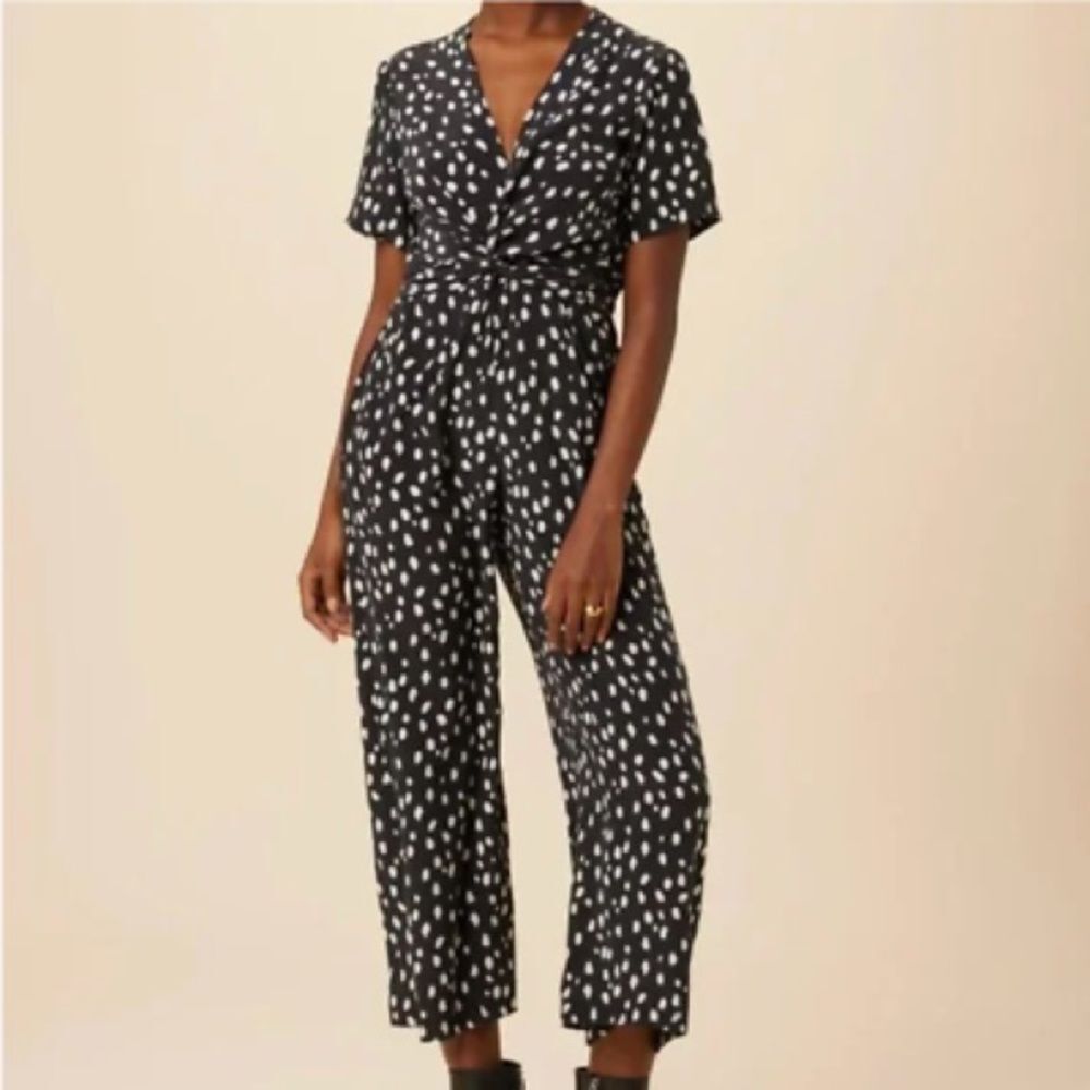 Amour Vert 100% Silk Black & White Print Jumpsuit Fantasia Medium NWT MSRP $268